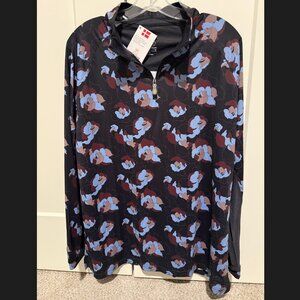 NWT Kastel Black Floral Long Sleeve 1/4 Zip Sun Shirt sz XL